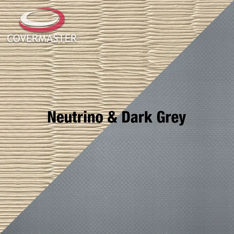 Neutrino and dark gray colored floor covering.