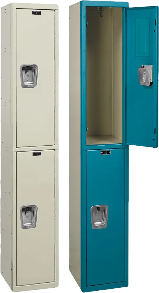 Beige corridor locker and blue corridor locker.
