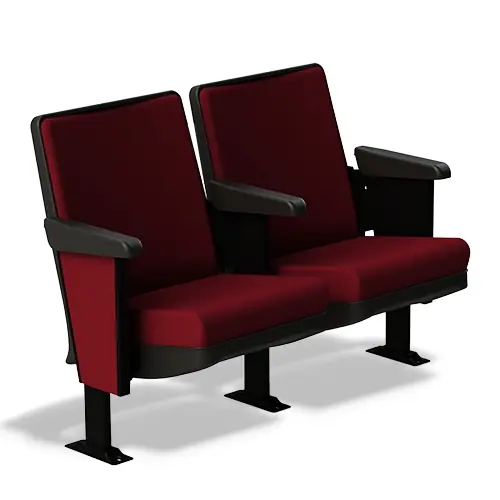 Two side-by-side, plush seats: cranberry convention model.
