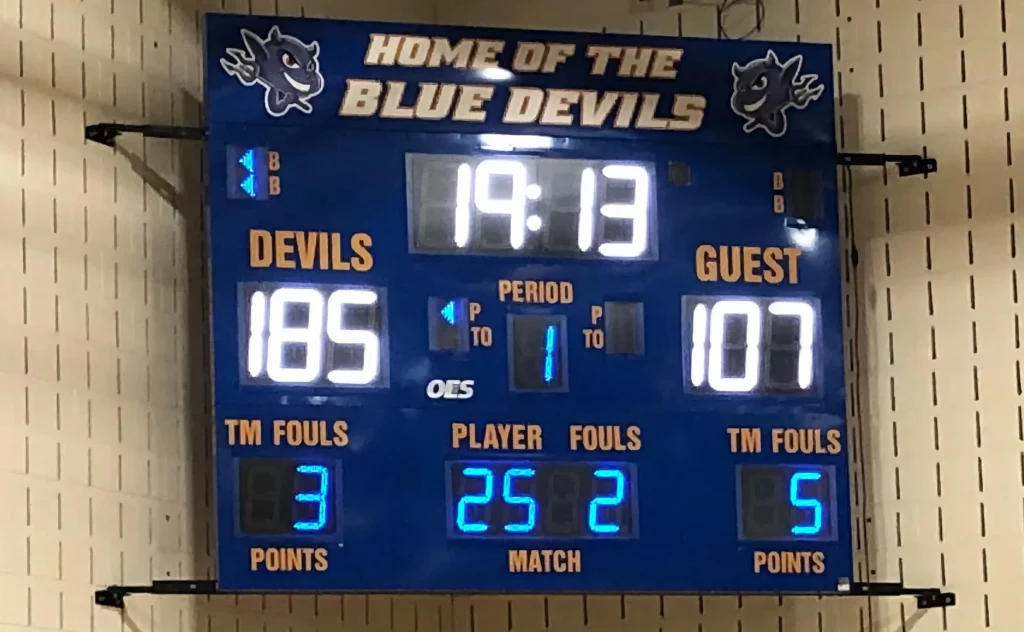 Basketball scoreboard.