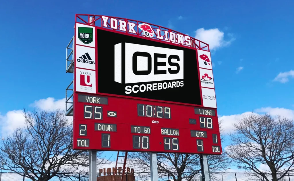 Outdoor scoreboard for football.