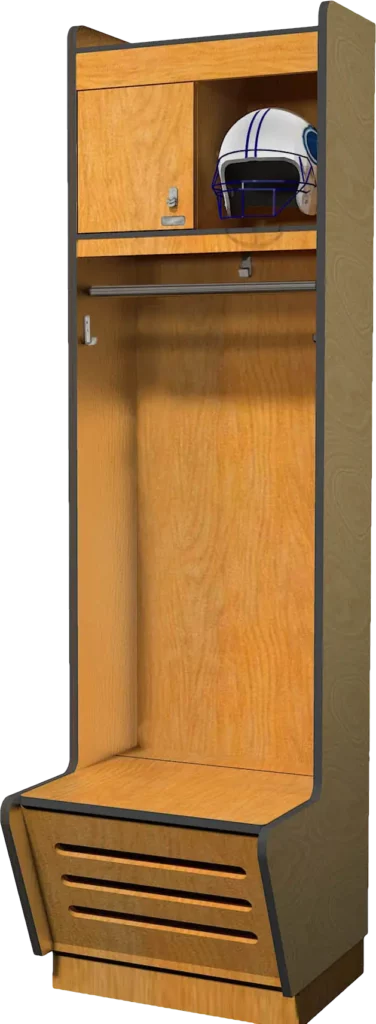 Simulated wood athletic locker.